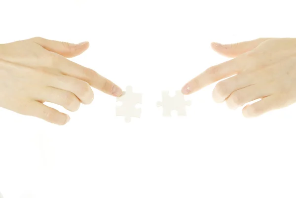 Puzzle Hands Isolated White Background — Stock Photo, Image
