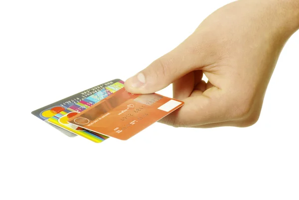 Hand Hält Kreditkarte Isoliert Auf Weiß — Stockfoto