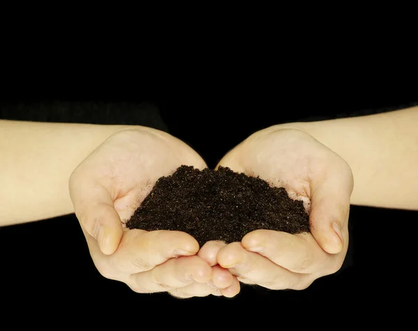 Earth Hands Isolated Black — Stock Photo, Image