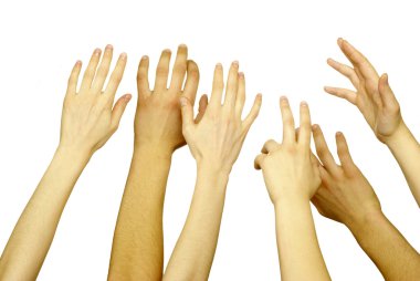 Many hand lifted up on white background clipart