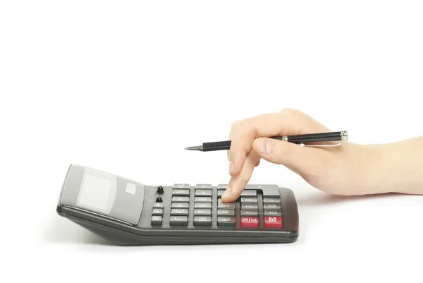 Calculator with hand — Stock Photo, Image
