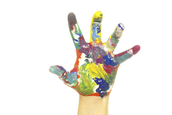 Mão pintada em tintas — Fotografia de Stock