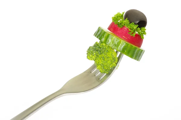 Grønnsaker på gaffel – stockfoto