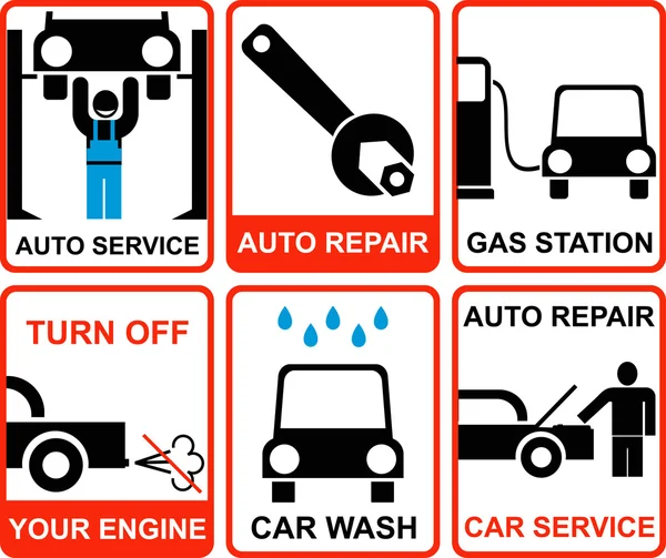 Señales de vectorización de servicio de coche — Vector de stock