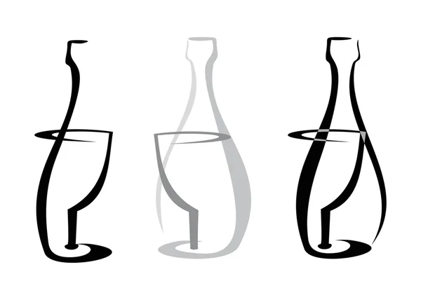 Vin flaska och glas på vit — Stock vektor