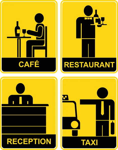 Καφετέρια, εστιατόριο, ταξί, υποδοχή - σημάδια — Διανυσματικό Αρχείο