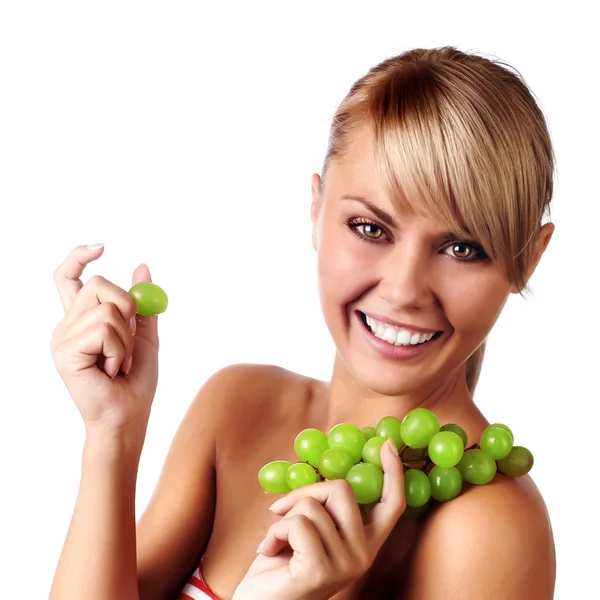 Hermosa joven con racimo de uva . —  Fotos de Stock