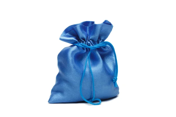 Blue christmas bag with present on the white background — Stock Photo, Image