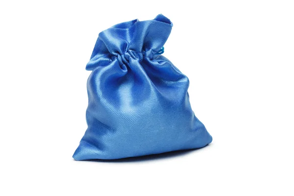 Blue christmas bag with present over white — Stock Photo, Image