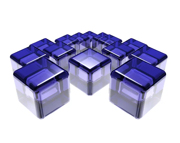 Absztrakt kompozíció kék üveg kocka felett fehér háttér — Stock Fotó