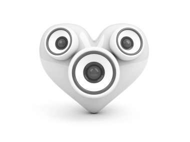 Red heart with speakers over white background clipart