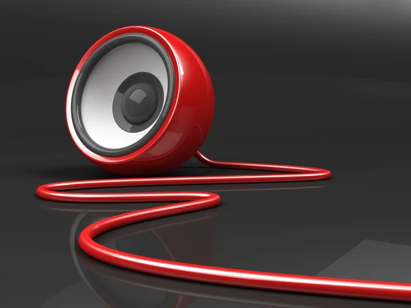 Roter Lautsprecher mit Kabel über grauem Hintergrund — Stockfoto