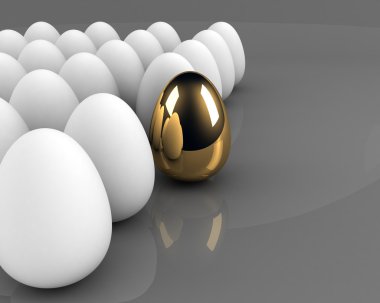Golden egg concept out of the crowd over grey background