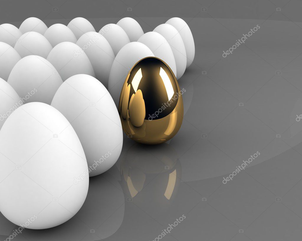 Golden egg concept out of the crowd over grey background