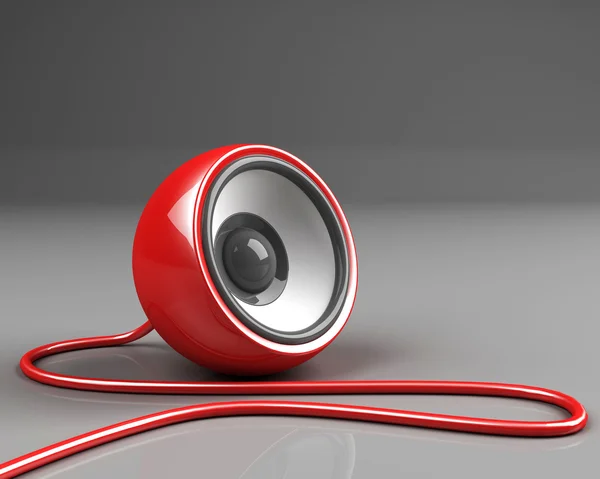Altavoz Rojo Con Cable Sobre Gris —  Fotos de Stock