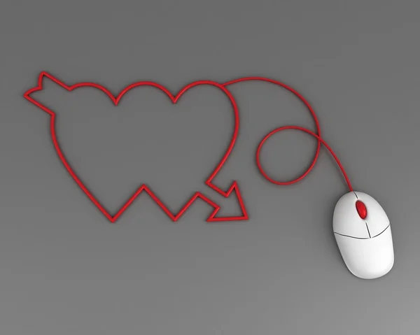 Two Hearts Depicted Computer Mouse Cable Grey — Stock Photo, Image