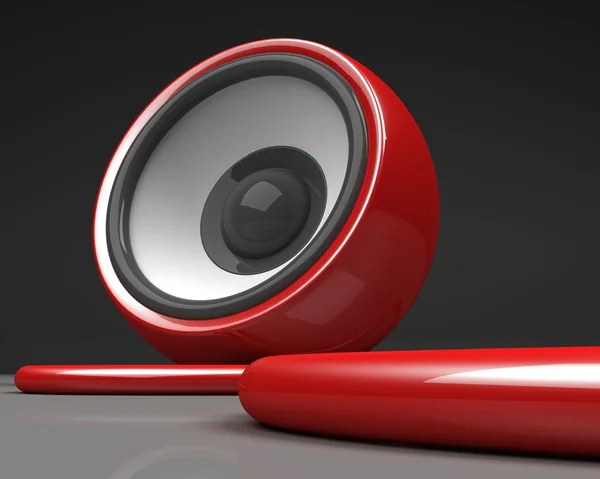Rode luidspreker met kabel over grijze achtergrond — Stockfoto
