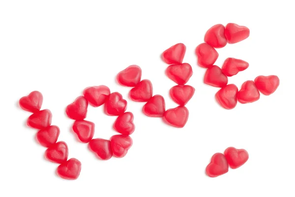 Word Love Made Jelly Hearts — Zdjęcie stockowe