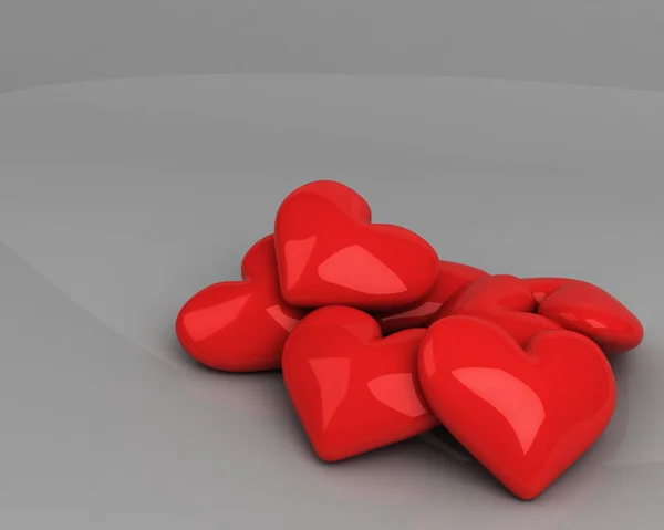 Sete Corações Vermelhos Sobre Cinza — Fotografia de Stock