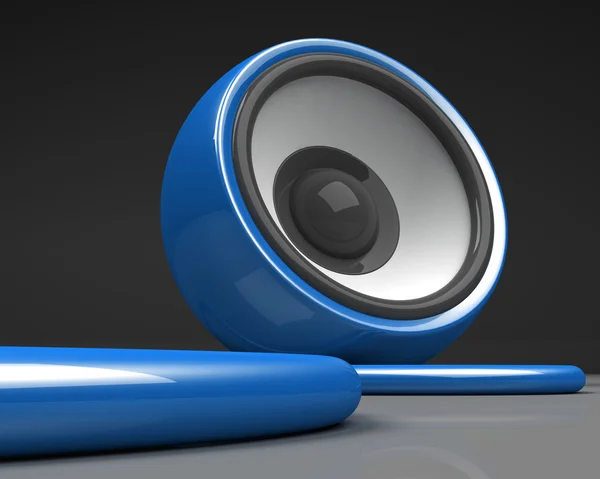 Blue speaker with cable over grey background — Stock Photo, Image