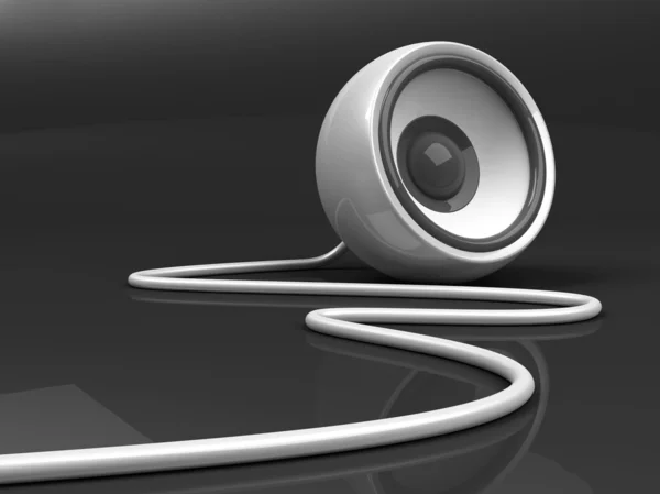 White speaker with cable over grey background — Stock Photo, Image