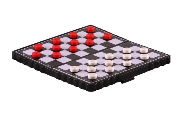 Šachovnice s bílým a červeným dáma — Stock fotografie