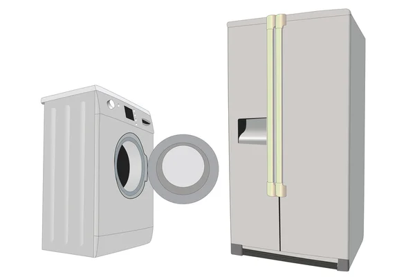 冷蔵庫 洗濯機 白い背景の下でのベクトル イラスト — ストックベクタ