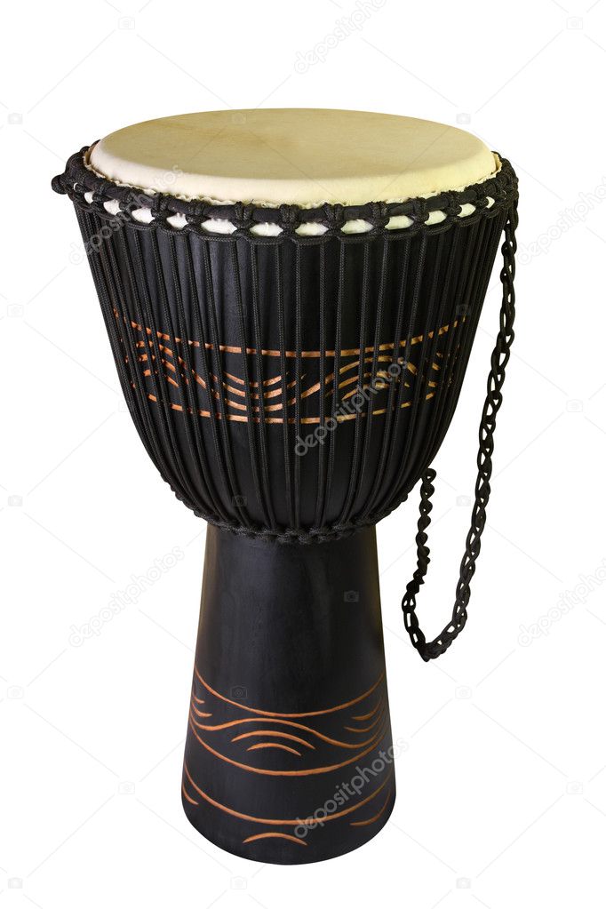 The image of ethnic african drum under the white background
