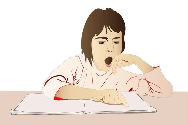 Illusztráció Egy Lány Alatt Tankönyv Ásítás — Stock Fotó