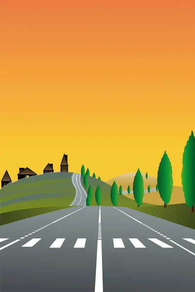 Paysage rural avec la route — Image vectorielle