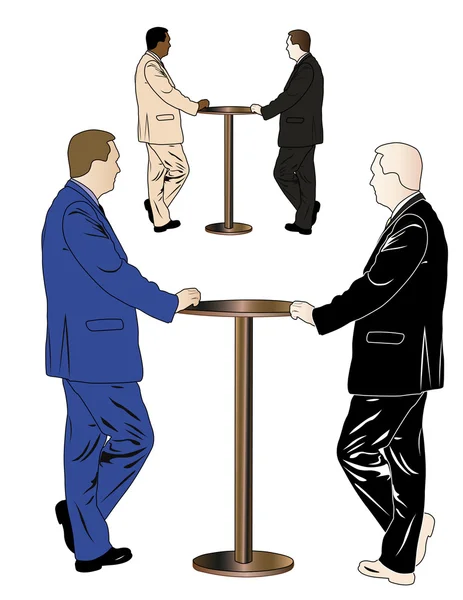 Vektor Illustration Des Geschäftsmannes Steht Neben Dem Tisch Das Bild — Stockvektor