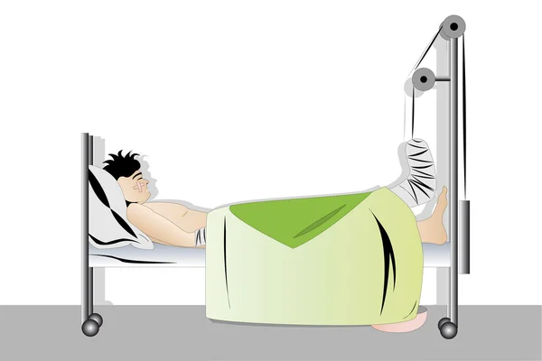 Vector Illustration Sleeping Man Fracture Leg — Stock Vector