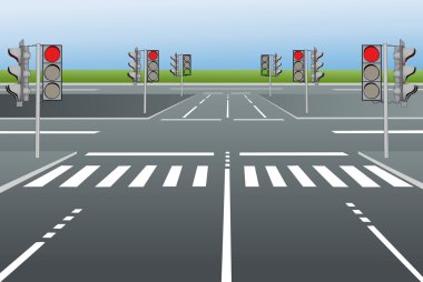 Vector illustration of city roads with traffic lights clipart