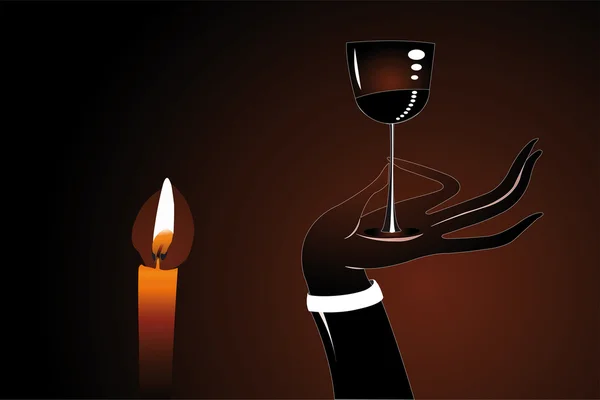 Holdingg グラスワイン近く光暗い背景下でのベクトル イラスト — ストックベクタ