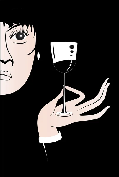 Dame met een glas wijn — Stockvector