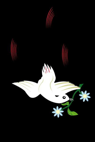 Ilustración vectorial de pájaro con flor en su pico — Vector de stock