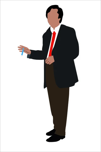 Vector illustration of businessman with a pan in a hand — Stock Vector