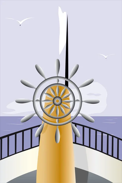 Ilustración vectorial de la rueda de control en las velas del barco — Vector de stock