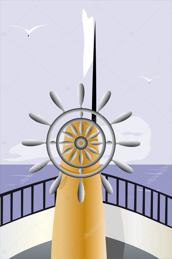 Vector illustration of control wheel on the boat sails