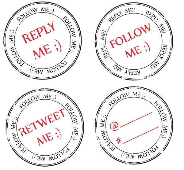 Série de timbres sur Twitter : suivre, répondre, retweeter — Image vectorielle