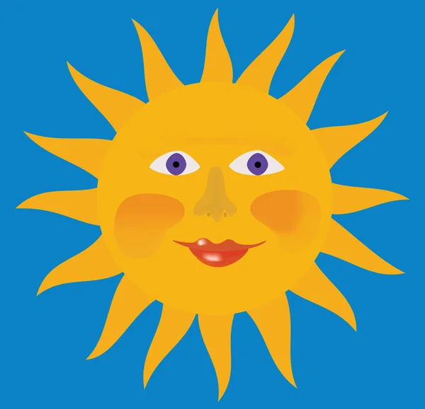 Raster illustration, the sun smiles against the dark blue sky. — Stock Photo, Image