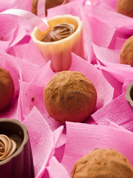 Čokoládové Lanýže Pralinky Valentýna Mělké Dof — Stock fotografie