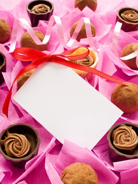 Lege Code Met Lint Rond Snoep Voor Valentijnsdag Van Boven — Stockfoto