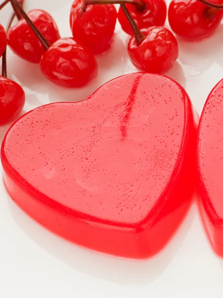 Postre Gelatina Forma Corazón Para Día San Valentín Dof Poco — Foto de Stock