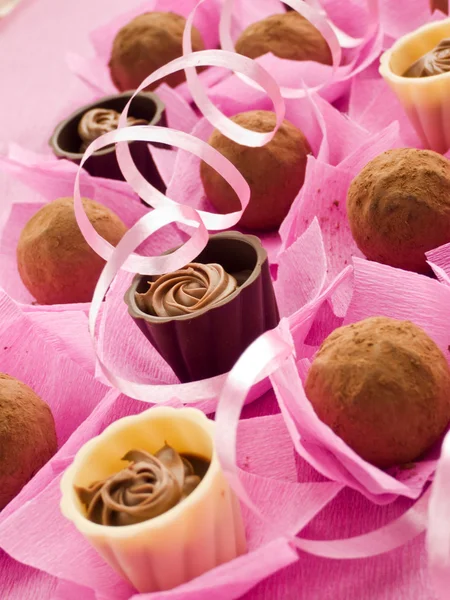 Čokoládové Lanýže Pralinky Valentýna Mělké Dof — Stock fotografie