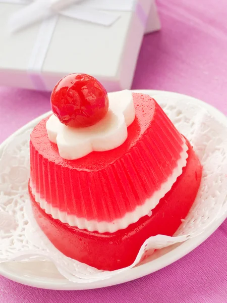 Heart Shaped Jelly Dessert Valentine Day Shallow Dof — Stock Photo, Image