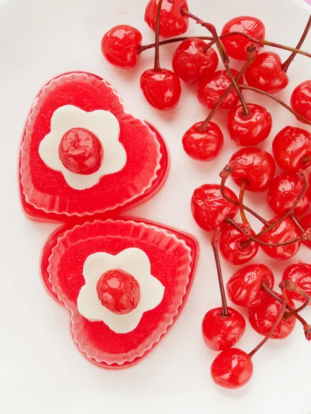 Желейный Десерт Форме Сердца День Святого Валентина Взгляд Сверху — стоковое фото