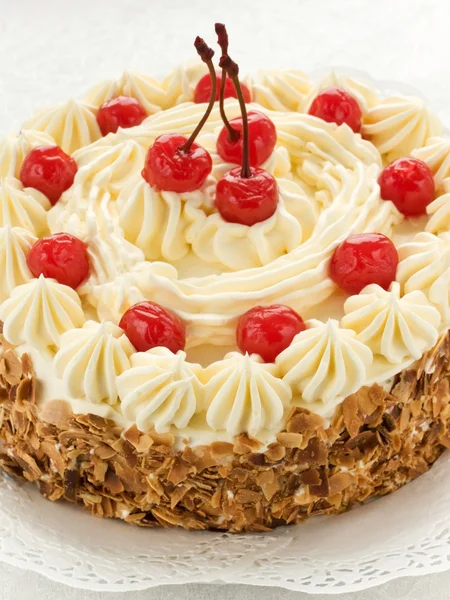 Delicious Homemade Cake Butter Cream Cherries Shallow Dof — Stock Photo, Image