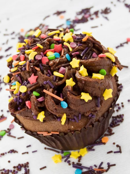 Chocolade Cupcake Met Boter Room Slagroom Ondiepe Dof — Stockfoto