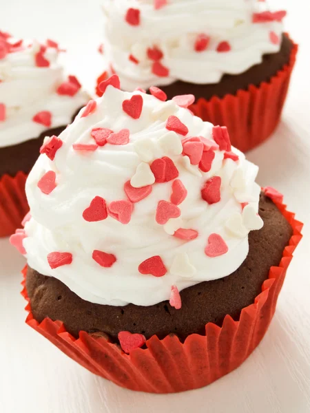 Choklad Cupcakes För Alla Hjärtans Dag Grunt Dof — Stockfoto